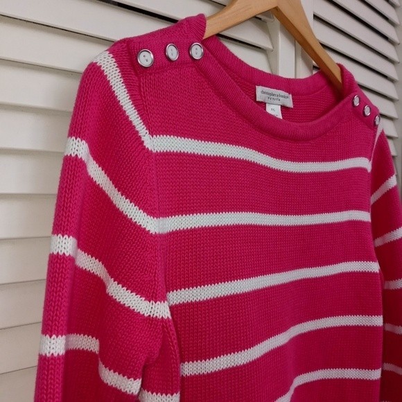 Christopher & Banks Pink & White Striped Sweater w/ Buttom detail L - Picture 3 of 6